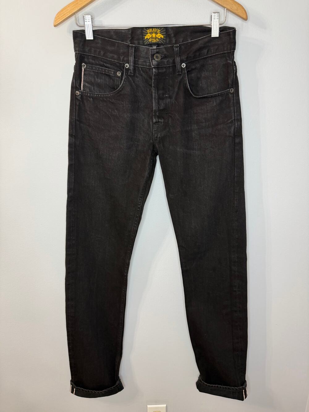Brave Star Jeans Selvage Black Mens 28x35 The Slim Straight Button Fly Made USA